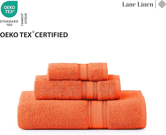 Lane Linen 100% Cotton Luxury Bath Towel Set - 18 Pieces - Zero Twist, Super Soft & Highly Absorbent - 6 Bath, 6 Washcloths, 6 Hand Towels for Bathroom - Minimal Lint & Fading, Pre Shrunk - Tiger Lily