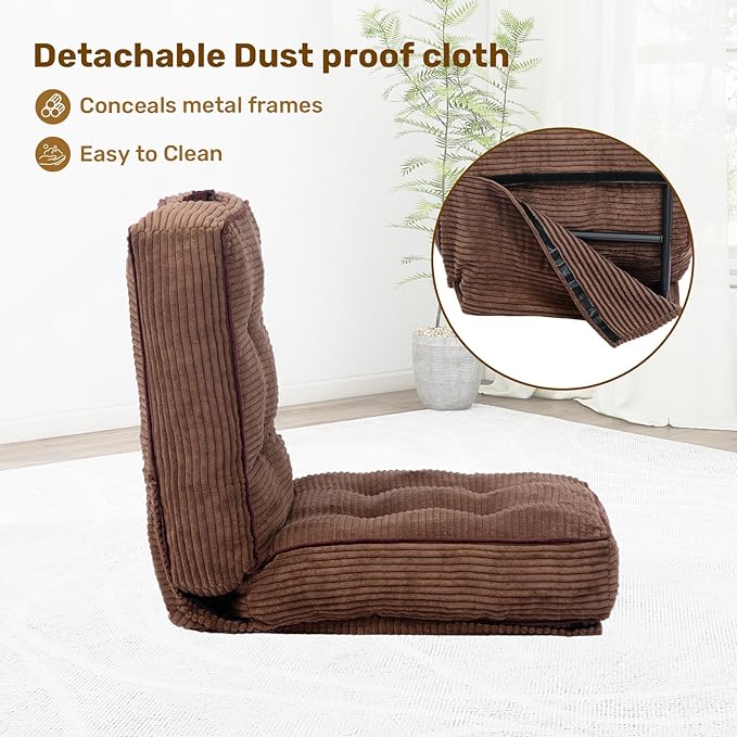 HollyHOME Adjustable Floor Chair with 6 Positions, Folding Lazy Sofa Recliner with Back Support, Thick Sponge Cushion and Portable Handle, Comfy Gaming Meditation Chair for Dorm, Bedroom, Coffee