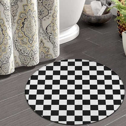 Large Machine Washable Circular Rugs, Home Decor Round Mat for Living Room Sofa Office Compatible with Black and White Checkered