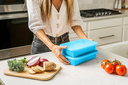 (2 Pack) Large Silicone Freezer Containers For Soup, Pasta Sauce, Leftovers, Broth & More - 6 Cup Reusable BPA Free Non Plastic Food Storage Freezing Ice Trays With Lids & Measurement Lines