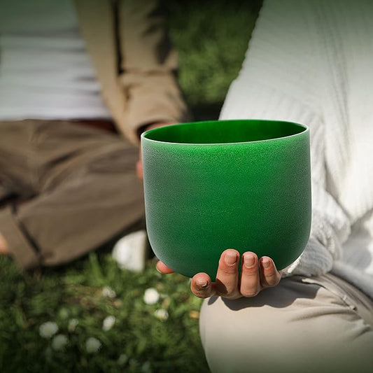 ALIOTH Green 8 inch F Note Crystal Singing Bowl Heart Chakra with Singing Bowl Striker