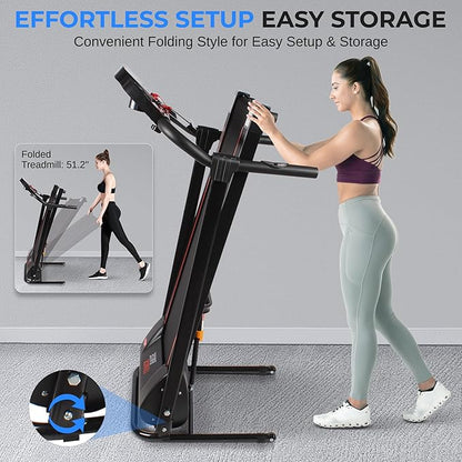SereneLife Electric Folding Treadmill Exercise Machine - Smart Compact Digital Fitness Treadmill Workout Trainer w/Bluetooth App Sync, Manual Incline Adjustment, for Walking, Running, Gym