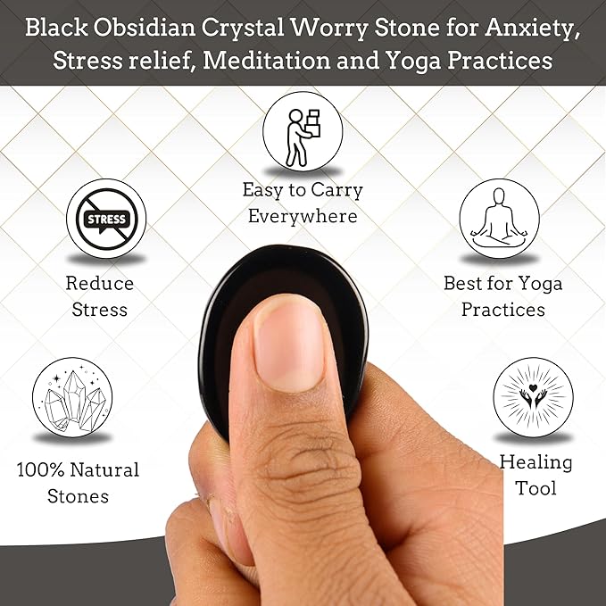 Black Obsidian Worry Stones – Crystal Thumb Worry Stone for Anxiety, Stress – Relaxing and Soothing Balance Stones for Meditation, Stress Relief – Healing Stones and Crystals for Men and Women