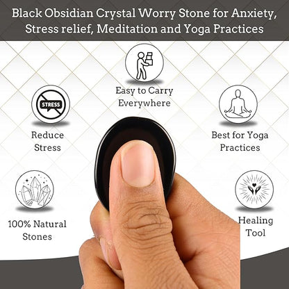 Black Obsidian Worry Stones – Crystal Thumb Worry Stone for Anxiety, Stress – Relaxing and Soothing Balance Stones for Meditation, Stress Relief – Healing Stones and Crystals for Men and Women
