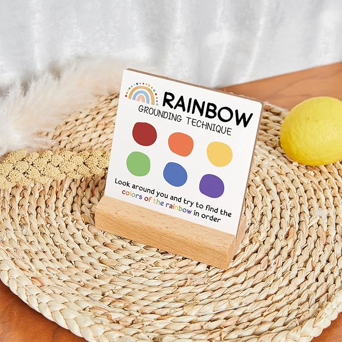 Mental Health Inspirational Gift, Colorful Positive Affirmations Wood Sign with Wooden Stand, Colorful Mental Health Wood Sign, Cheer Up Gifts for Psychologist School Counselor Student Boy Girl