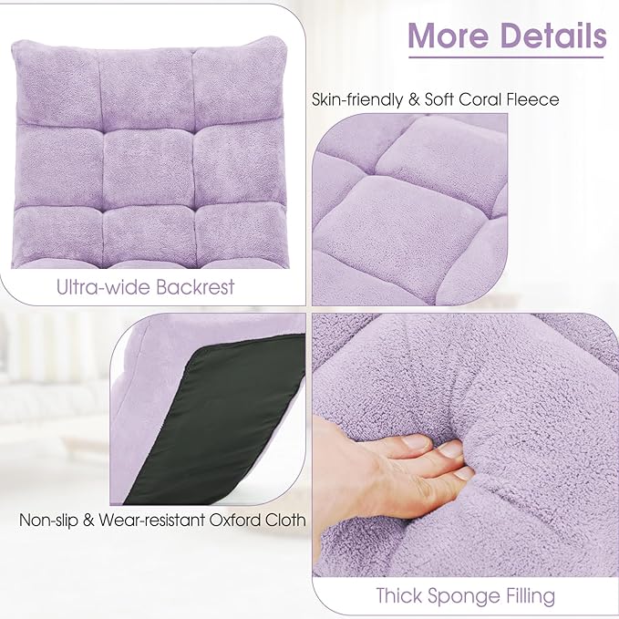 GORELAX Memory Foam Floor Chair, 14-Poistion Adjustable Reading Gaming Chair Recliner, Folding Cushioned Meditation Chair with Back Support, Padded Lazy Sofa for Adults, Kids (Light Purple)