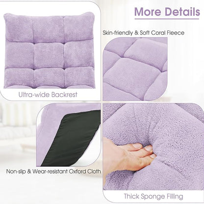 GORELAX Memory Foam Floor Chair, 14-Poistion Adjustable Reading Gaming Chair Recliner, Folding Cushioned Meditation Chair with Back Support, Padded Lazy Sofa for Adults, Kids (Light Purple)