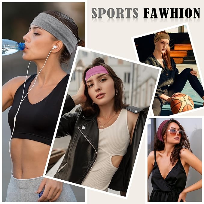 16Pcs Headbands for Women Hair Bands for Women's Non Slip Stylish Sports Hair Soft Cotton Cloth Stretchy Headbands for Women for Yoga Outdoor Exercise Running