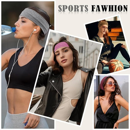 16Pcs Headbands for Women Hair Bands for Women's Non Slip Stylish Sports Hair Soft Cotton Cloth Stretchy Headbands for Women for Yoga Outdoor Exercise Running
