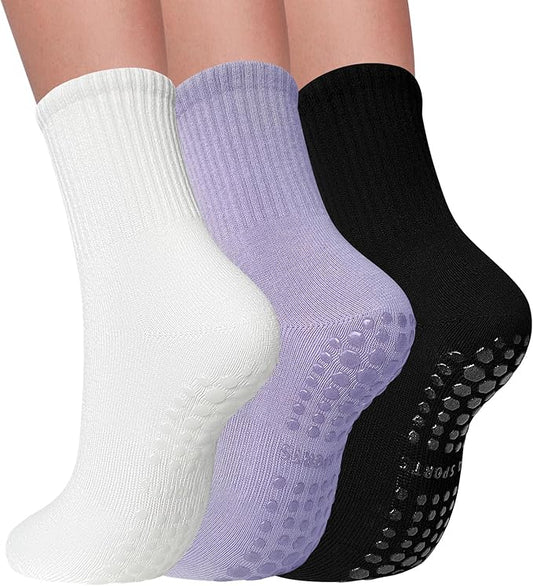 3 Pairs Pilates Socks with Grips for Women Non Slip Grip Socks for Yoga Barre Hospital Workout