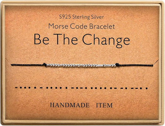 KGBNCIE Morse Code Bracelet for Women Sterling Silver Beads on Silk Cord Secret Message Fuck Friendship Inspirational Encouragement Bracelet Gift for Her