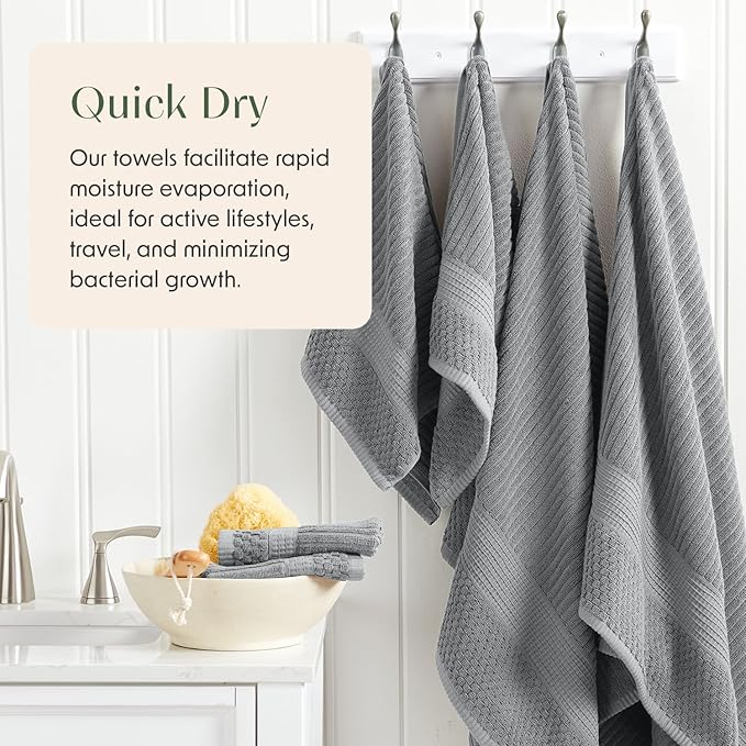 Springtree Home 100% Cotton Bath Towel Set of 4 | Super Soft & Absorbent with Quick-Dry Fibers | 4 Bath Towels | Textured and Durable Cotton | Krista Collection (Ultimate Grey)