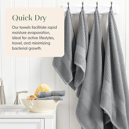 Springtree Home 100% Cotton Bath Towel Set of 4 | Super Soft & Absorbent with Quick-Dry Fibers | 4 Bath Towels | Textured and Durable Cotton | Krista Collection (Ultimate Grey)