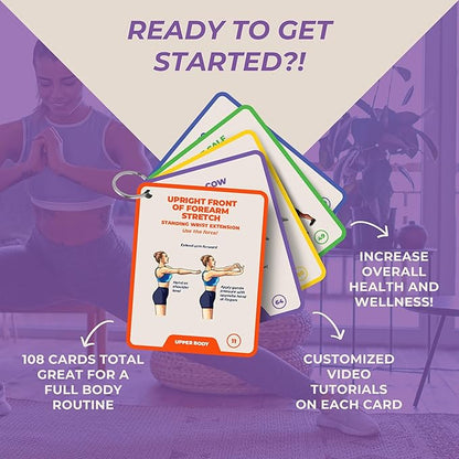 100 Stretching Exercise Flash Cards – Physical Therapy Stretches for Common Conditions (Plantar Fasciitis, Achilles Tendonitis, Sciatica, Back & Hip Pain) – Yoga, Pilates & Everyday Mobility