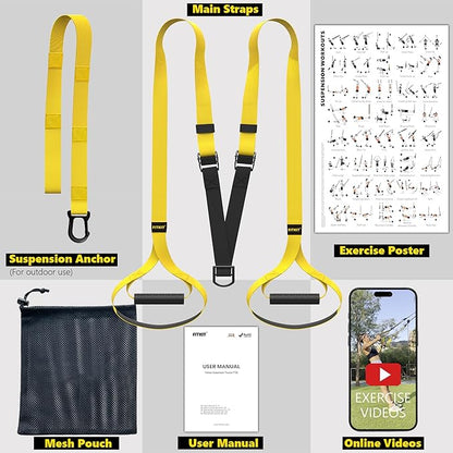 Suspension Bodyweight Fitness Training Kit, Full Body Workouts Home Gym Resistance Trainer Straps for Total Body Workouts