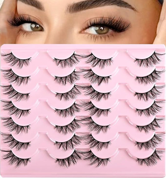 Half Lashes False Half Eyelashes Cateye Wispy Lash Natural Look 14 Pairs Fake Eyelash Strips 8-15mm 3D Fluffy Lashes Pack for Women