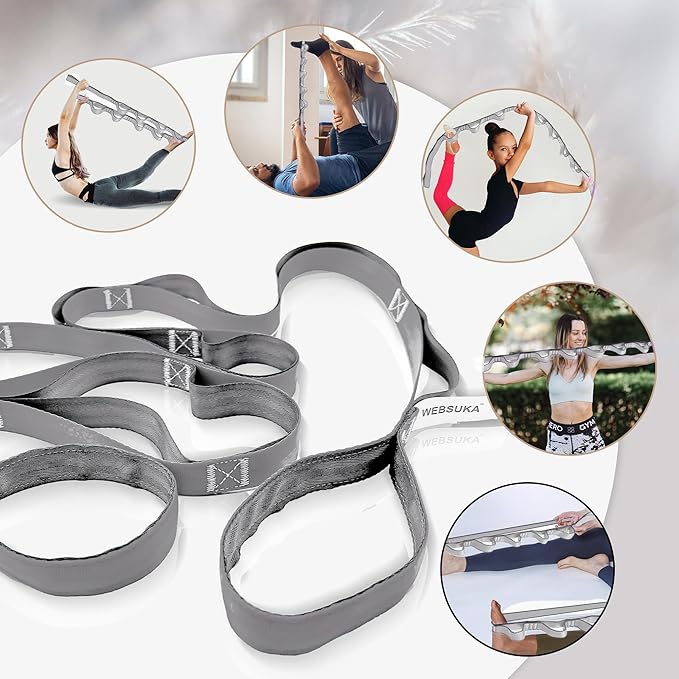 Stretching Strap Yoga Strap, 10 Loops Non-Elastic Stretch Bands Helps Women and Men Improve Flexibility for Home Workout, Physical Therapy, Pilates, Exercise, Dance, Comes with Door Anchor