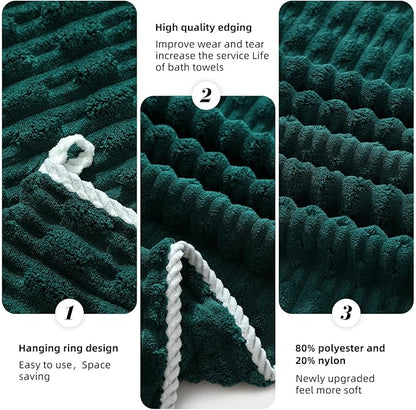 40x80 Inches Oversized Bath Sheets Extra Large Bath Towels Set of 6 for Adults Super Soft Quick Dry Lightweight Lint Free Absorbent Stripe Microfiber Shower Towels (Dark Green, 6 Piece)