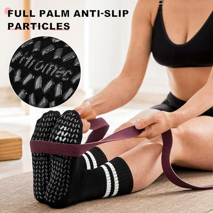 Pilates Socks with Grips for Yoga, Barefoot, Ballet, Barre, Hospital Non Slip Anti Skid Socks for Women and Men