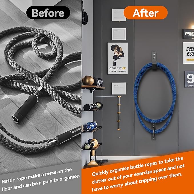 Battle Rope Wall Anchor Kit, Heavy Duty Steel Wall Anchor with Training Rope Organiser, Fitness Rope Wall Mount, Black