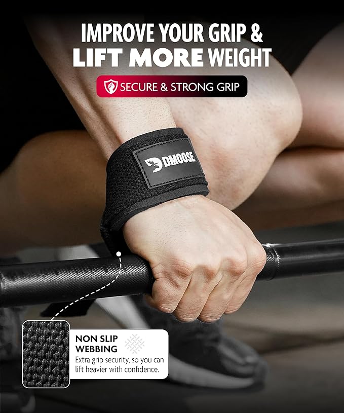 DMoose Fitness Lifting Straps 24" (Pair) - 5mm Padded Durable Wrist Straps for Weightlifting & Powerlifting - Cotton Lifting Strap with Silicone Grip for Men & Women - Deadlift Strap for Gym Workout