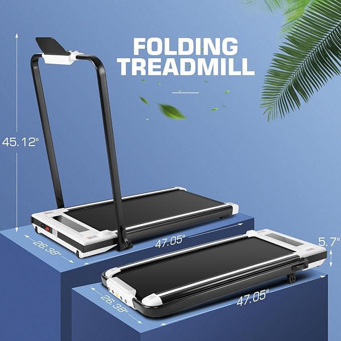 ANCHEER Foldable Treadmill with 12% Incline, 3.0HP Walking Pad Treadmills with Handle Bar, 320LBS Capacity/2S Folding/Widened Belt, Quiet Portable Walking Treadmill Under Desk with LED