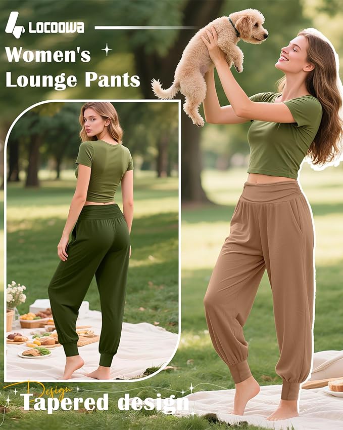 2 Pack Women's Yoga Joggers, Cozy Sweatpants with Pockets Casual Loose Comfy High Waisted Lounge Pants