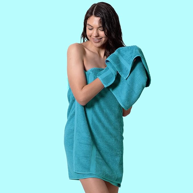 Chakir Turkish Linens 100% Cotton Premium Turkish Towels for Bathroom, 2 Large Bath Towels, 2 Hand Towels, 2 Washcloths (6-Piece Towel Set, Aqua)
