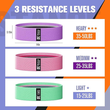 Fabric Resistance Bands Set – Booty Bands for Legs & Glutes, 3 Resistance Levels, Non-Slip Workout Bands for Women & Men, Ideal for Yoga, Pilates, Fitness, and Home Workouts
