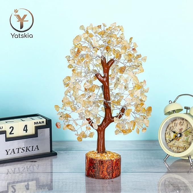 Citrine Crystal Stone - Crystals Tree, Gem Tree, Bonsai Trees, Tree for Home, Crystal Tree of Life, Meditation Accessories, Fake Bonsai, Crystal Tree for Positive Energy, Arbol De La Abundancia