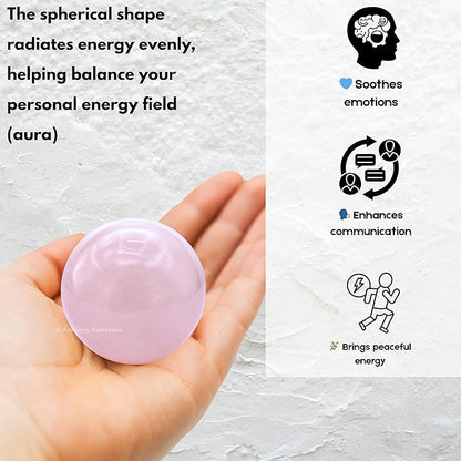 Amazing Gemstone Pink Calcite Crystal Ball with Stand - 2 Inches Crystal Sphere Meditation Balls for Witchcraft and Decorative Balls