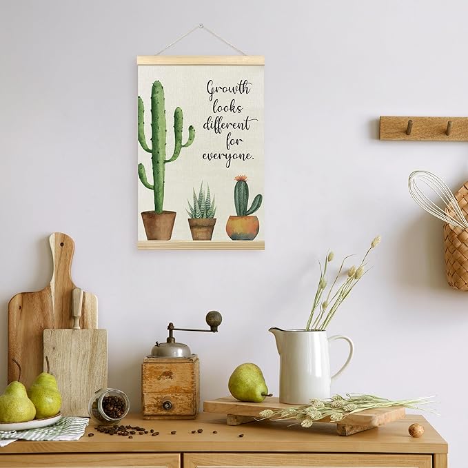 TLESKE Mental Health Cactus Poster Hanger Frame, Motivational Inspirational Hanging Wall Art Decor Framed for Therapy Counseling Office, Growth Looks Different for Everyone Wall Prints Picture, 16x24