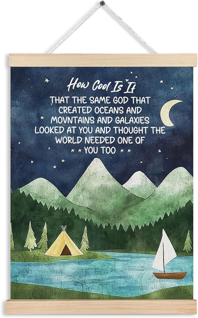 FITIE Christian Wall Art How Cool is It That the Same God Creation Inspirational Quotes Mountain Canvas Wall Decor for Home Bedroom Living Room Office,Inspirational Mountain Night Sky Christian Canvas Wall Art Poster, 12x16 Inches