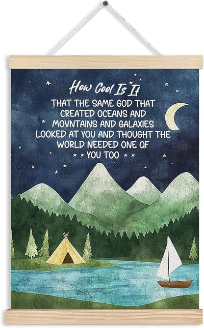 FITIE Christian Wall Art How Cool is It That the Same God Creation Inspirational Quotes Mountain Canvas Wall Decor for Home Bedroom Living Room Office,Inspirational Mountain Night Sky Christian Canvas Wall Art Poster, 12x16 Inches