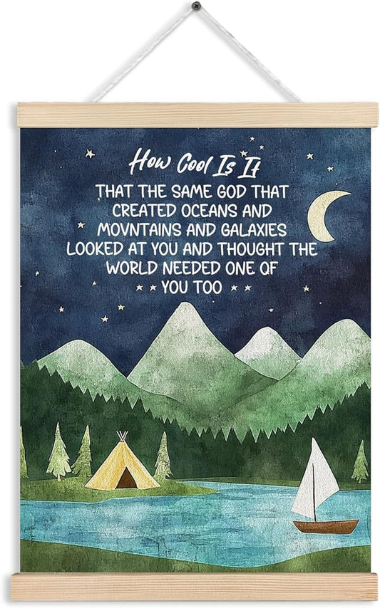 FITIE Christian Wall Art How Cool is It That the Same God Creation Inspirational Quotes Mountain Canvas Wall Decor for Home Bedroom Living Room Office,Inspirational Mountain Night Sky Christian Canvas Wall Art Poster, 12x16 Inches