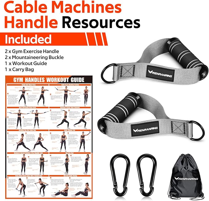 RENRANRING Gym Exercise Handles, Replacement Handle Attachments for Cable Machine Pulleys, Resistance Band and Strength Trainer, Pull Down Workout Accessories, Home Gym Add On Equipment