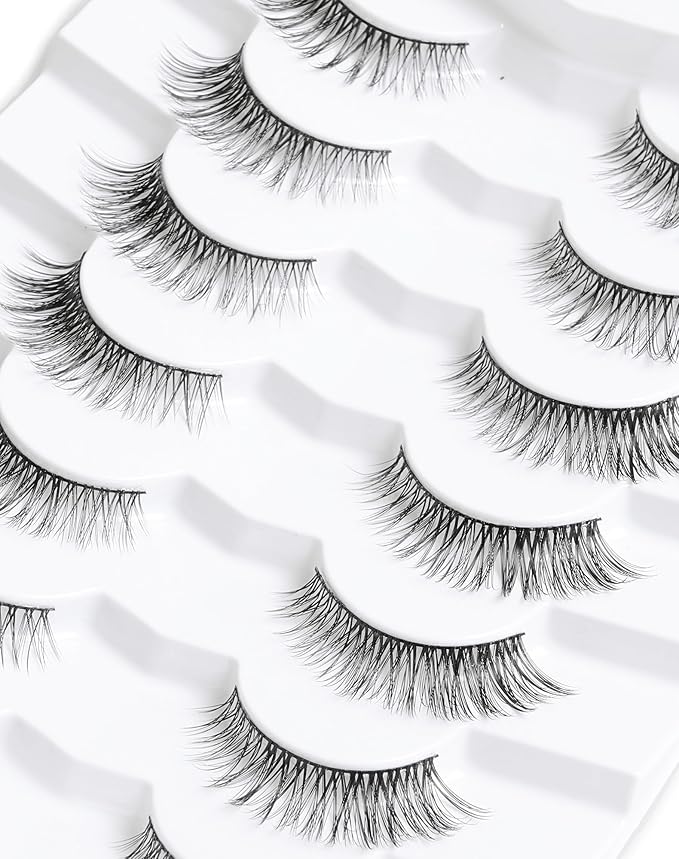 Onlyall Natural Lashes Wispy Lashes Natural Look False Eyelashes Natural Flared Eyelashes False Eye Lashes Soft Fluffy Lashes 7 Pairs DK53