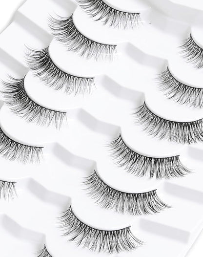 Onlyall Natural Lashes Wispy Lashes Natural Look False Eyelashes Natural Flared Eyelashes False Eye Lashes Soft Fluffy Lashes 7 Pairs DK53
