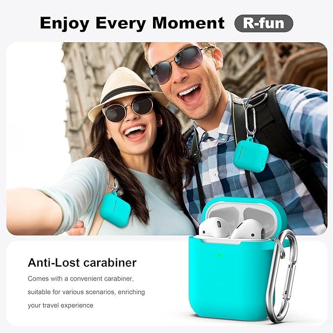 R-fun Compatible with AirPods Case Cover, Soft Silicone Protective Cover with Keychain for Women Men Compatible with Apple AirPods 2nd 1st Generation Charging Case, Front LED Visible,Teal