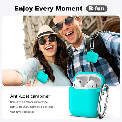 R-fun Compatible with AirPods Case Cover, Soft Silicone Protective Cover with Keychain for Women Men Compatible with Apple AirPods 2nd 1st Generation Charging Case, Front LED Visible,Teal