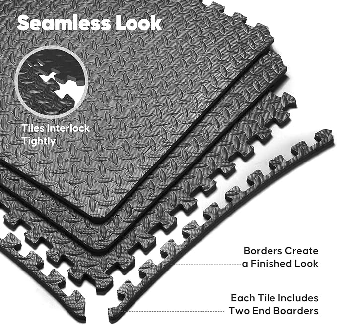 Home Gym Mat, Puzzle Exercise Mat, EVA Interlocking Foam Floor Tiles for Home Workout Equipment and Kids' Play Areas - Blue, 24 in x 24 in x ½ in - (Black, 36 Pack (144 SQ FT))