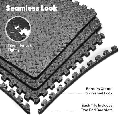 Home Gym Mat, Puzzle Exercise Mat, EVA Interlocking Foam Floor Tiles for Home Workout Equipment and Kids' Play Areas - Blue, 24 in x 24 in x ½ in - (Black, 36 Pack (144 SQ FT))