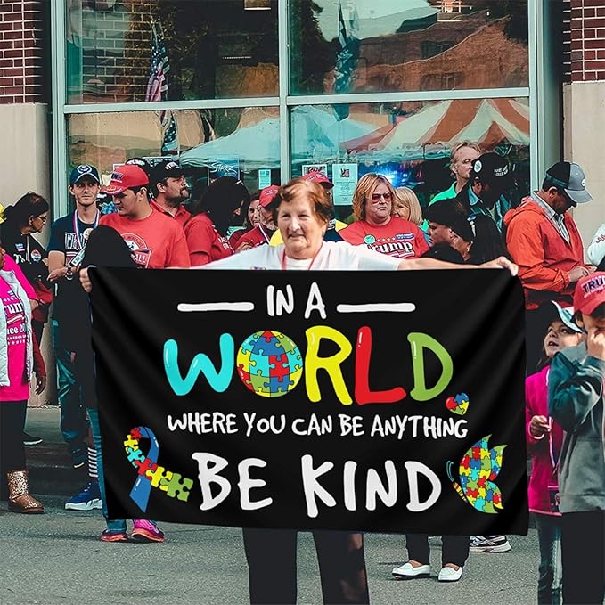 Autism Awareness Flag 3x5 Ft Outdoor Indoor In A World Where You Can Be Anything Be Kind Flags With Grommet Home House Garden Yard Banner Decorative Sign