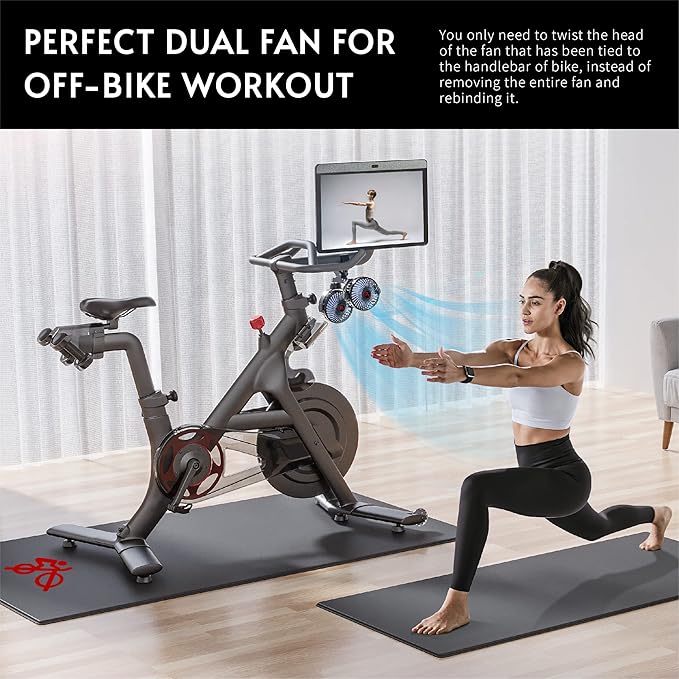 Dual Fan Compatible with Peloton Bike & Bike Plus & Treadmill, 3 Speed and Rechargeable, Adjustable Rotation, Home Gym Accessories for Workout