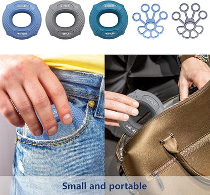 Grip strength trainer Hand grip strengthener, Forearm exerciser, Workout Set for Hand and Wrist Muscle Trainer Stress Relief, Silicone Ring for Muscle Training, Sports, Rock Climbing and Fitness.