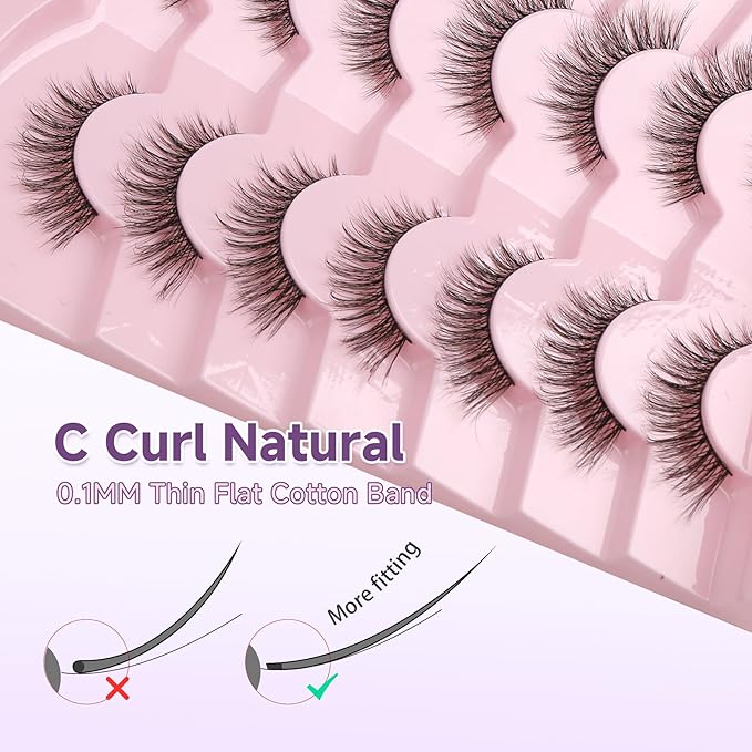 Cat Eye Lashes Natural Eyelashes 16MM False Eyelashes Wispy with Thin Band 3D Volume False Lashes Soft Lash Strips C Curl Fake Lash 7 Pair EVENTILL