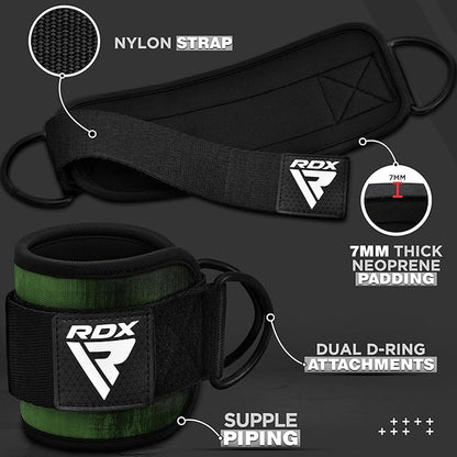 RDX Ankle Straps for Cable Machines – 7MM Neoprene Padded 10"x4" Adjustable Gym Cuffs with Dual D-Rings – Weight Attachments for Wrist Glutes Leg Kickbacks Hip Abduction Strength Workouts – Men Women