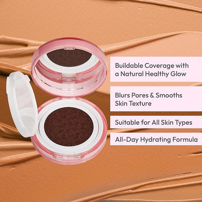 Ruby Kisses Cushion Foundation, Full Coverage Korean Makeup, Lightweight & Long Lasting, All Day Natural Glowy Finish for All Skin Types with Hyaluronic Acid & Bakuchiol (Mocha, 0.52 Ounce)