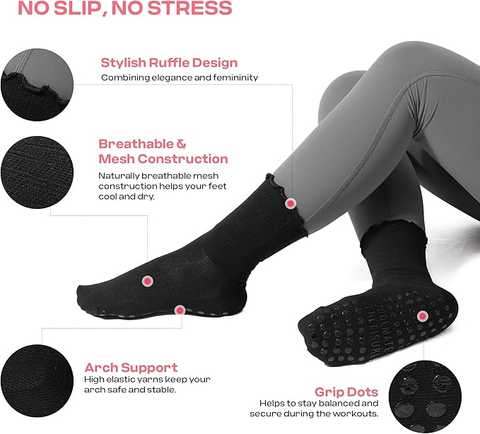 CoolMate Pilates Socks with Grips for Women, Yoga Socks, Crew Non Slip Women for Workout, Barre, Pilates Gifts