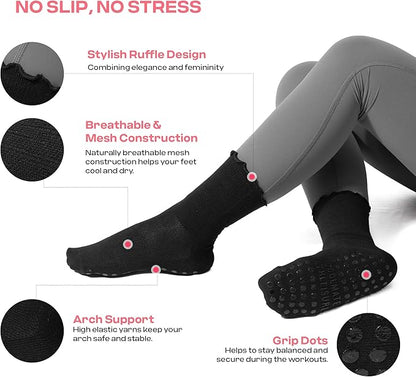 CoolMate Pilates Socks with Grips for Women, Yoga Socks, Crew Non Slip Women for Workout, Barre, Pilates Gifts